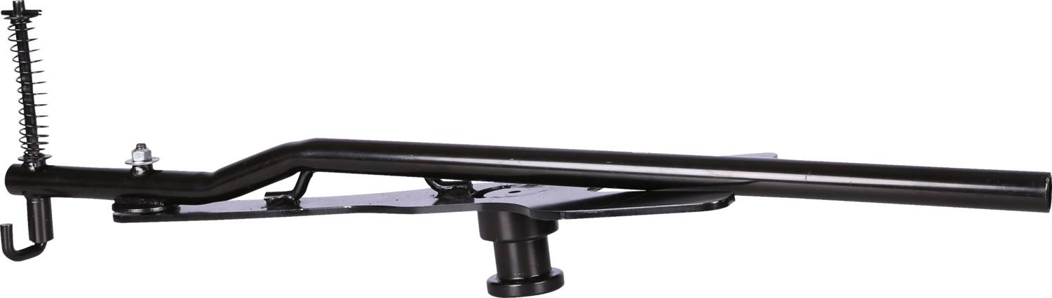 Ein schwarzer, metallischer Wagenheberarm, der zur Hebevorrichtung eines Fahrzeugreparatur- oder Wartungswerkzeugs gehört.