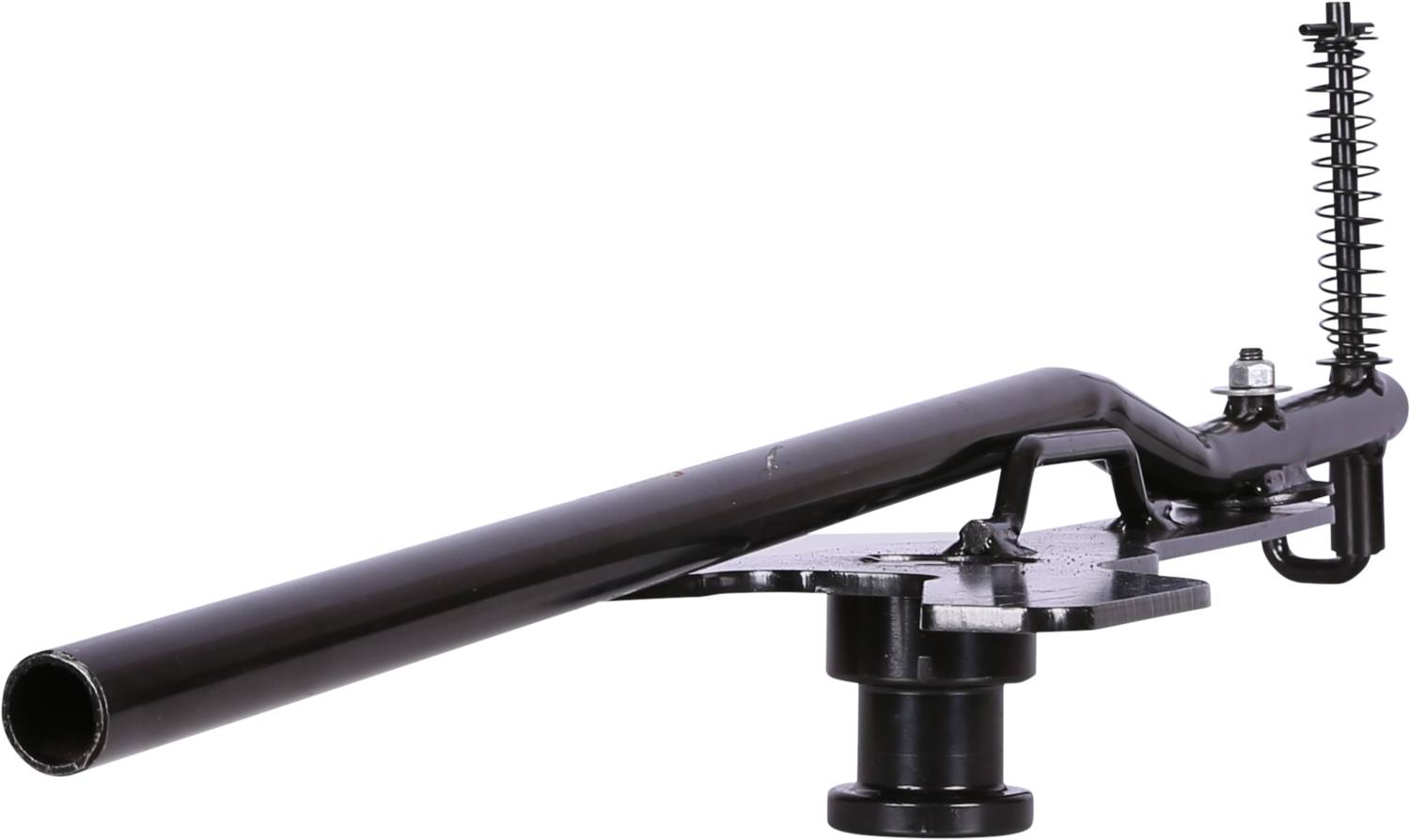 Ein schwarzer Hebelarm mit Federsystem, montiert auf einer runden Basis. Hauptsächlich verwendet für mechanische Anwendungen.