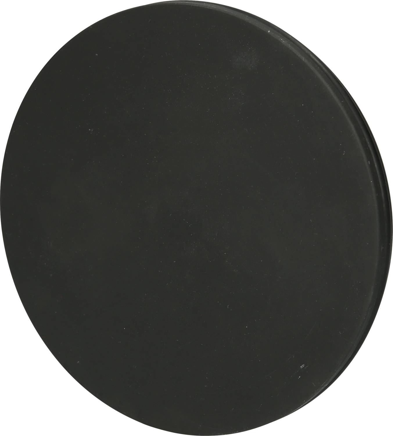 Eine schwarze, runde Scheibe ohne erkennbare Merkmale oder Beschriftungen.