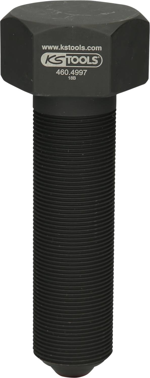 Ein schwarzer Bolzen mit sechseckigem Kopf und aufgedrucktem 'ks tools' Logo. Verwendet für Befestigungszwecke in mechanischen Anwendungen.
