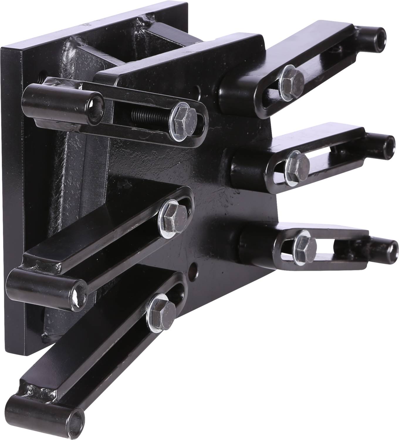 Ein Metallgehäuse mit mehreren Armen und Schrauben, vermutlich ein industrielles Werkzeug oder Maschinenteil.