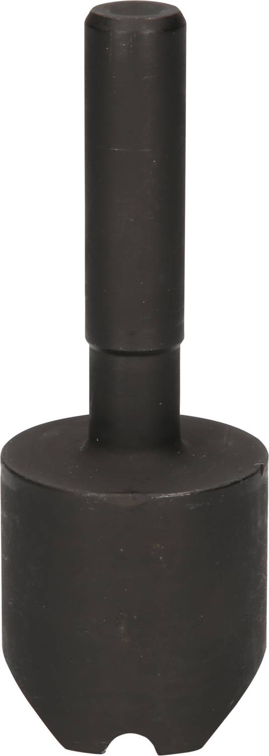 Ein schwarzes Metallwerkzeug mit zylindrischem Schaft und rundem, breitem Kopf.