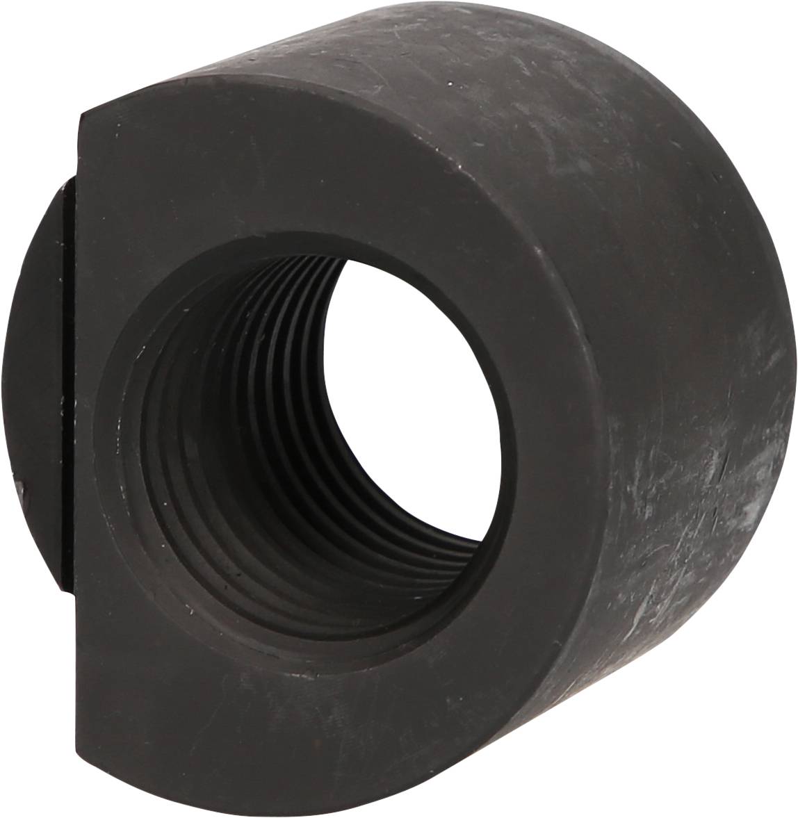 Ein schwarzer, zylindrischer Metallblock mit einem Innengewinde, das zum Halten von zylindrischen Objekten verwendet wird.