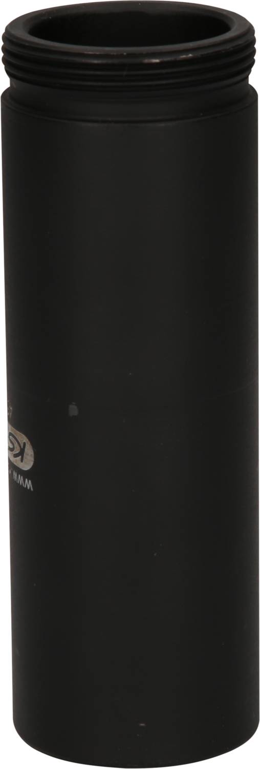 Eine schwarze, zylindrische Thermoskanne ohne sichtbare Markenkennzeichnung, aufrechter Stand.