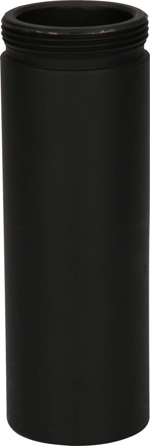 Schwarzer, zylindrischer Plastikbehälter mit Schraubgewinde oben, geeignet für den Transport von Flüssigkeiten oder kleineren Gegenständen.