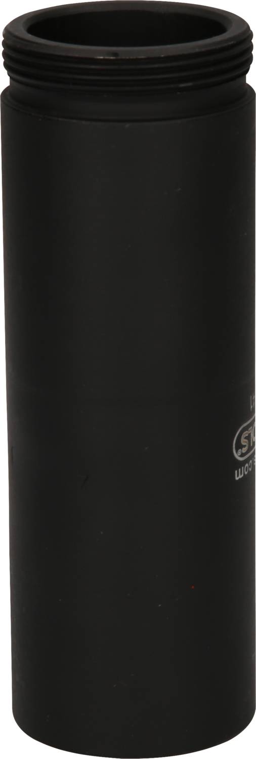 Schwarzes, zylindrisches Rohrstück mit Gewinde an einem Ende, typisch für Rohrverbindungs- oder Installationsanwendungen.