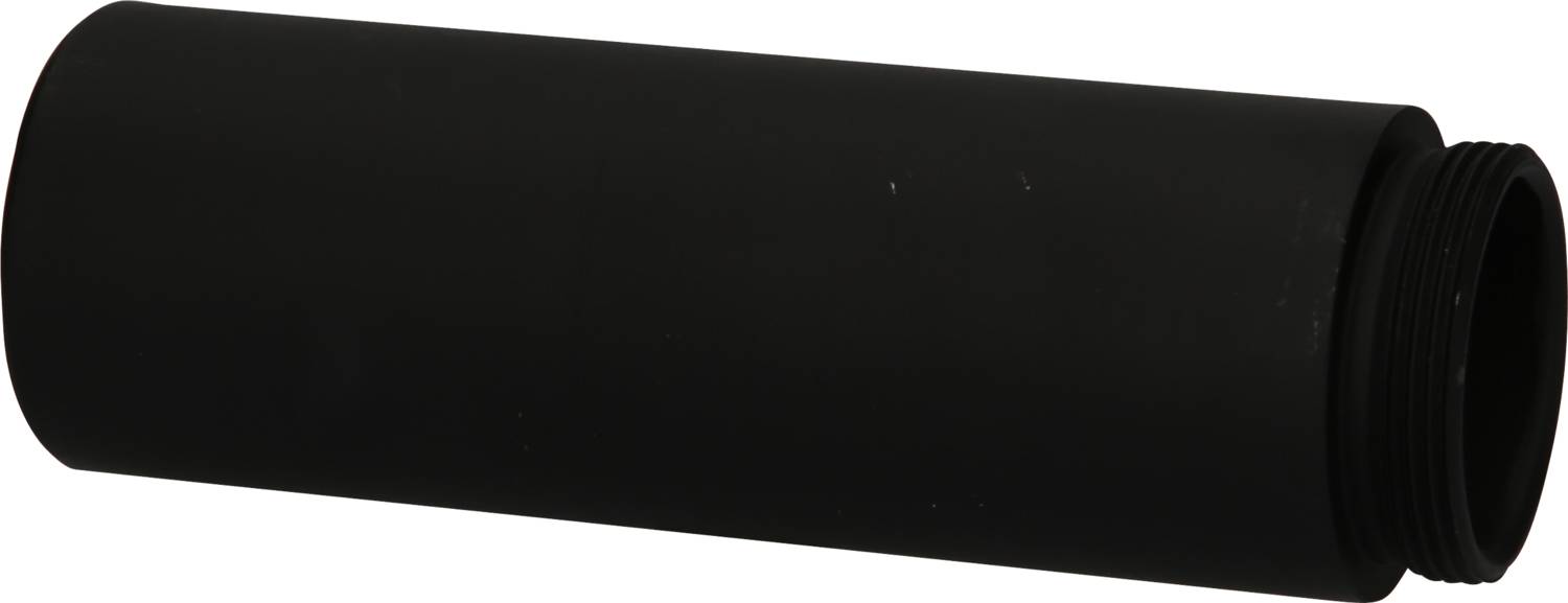 Ein schwarzes, zylindrisches Rohr, horizontal liegend.