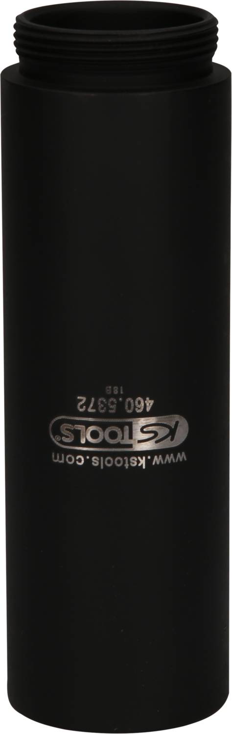 Schwarze, zylindrische KS Tools Abdeckung mit aufgedruckter Website und Seriennummer.