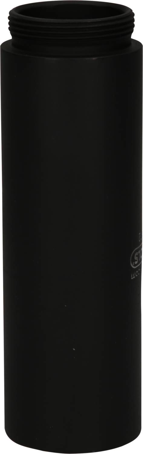 Ein schwarzer, zylindrischer Behälter mit Schraubgewinde am oberen Ende.