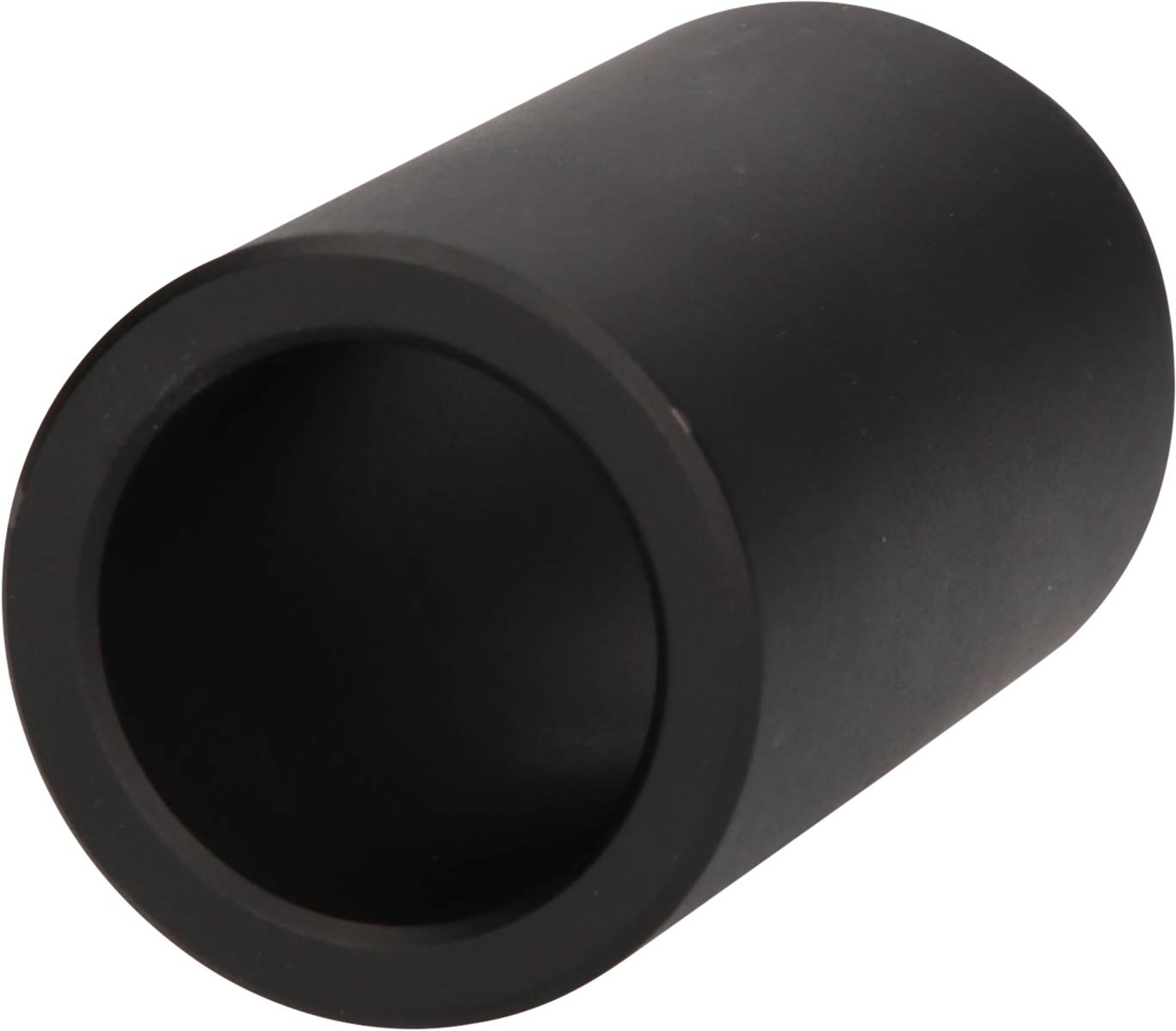 Schwarzer zylindrischer Adapter, möglicherweise aus Kunststoff oder Metall, mit einem hohlen Inneren. Geeignet für technische Anwendungen.