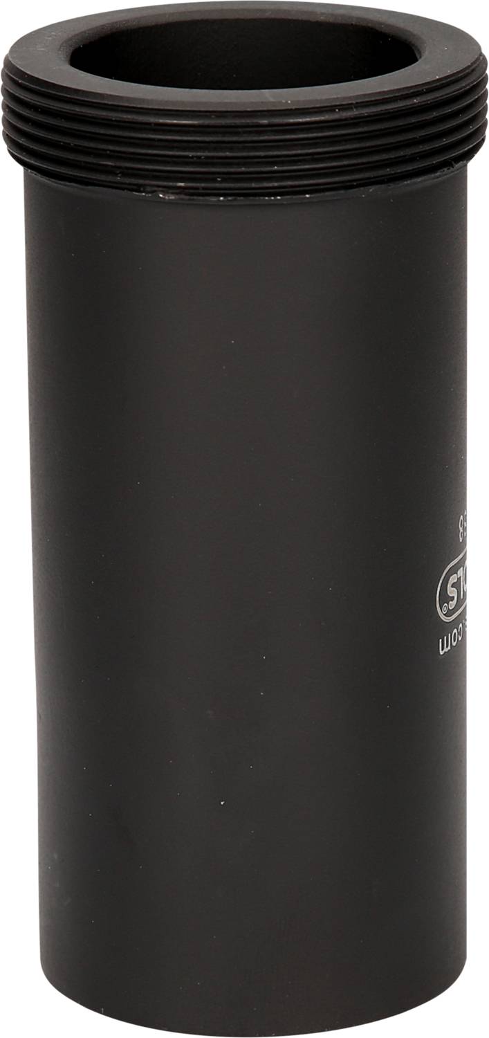 Schwarzer zylindrischer Adapter mit Schraubgewinde am oberen Ende. Verwendbar für optische oder technische Anwendungen.