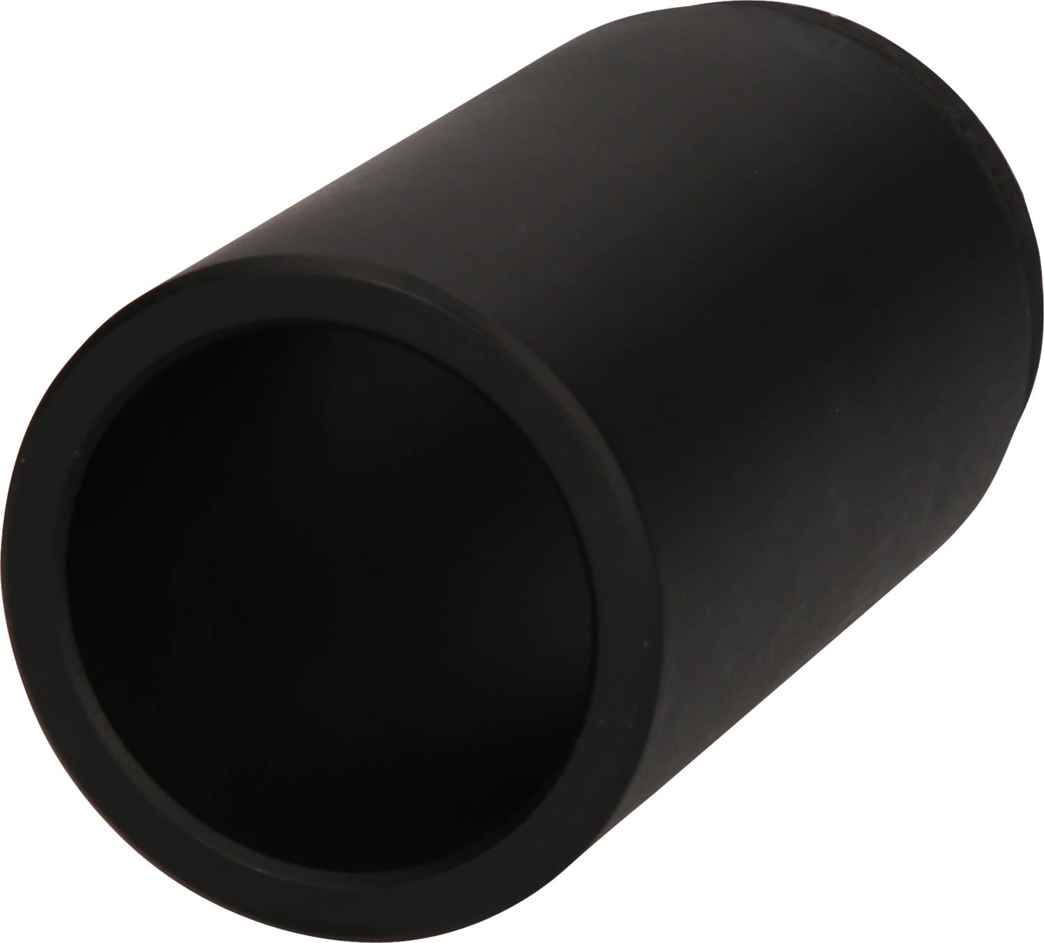 Ein schwarzes zylindrisches Rohr liegt seitlich, seine Oberfläche ist glatt und gleichmäßig.