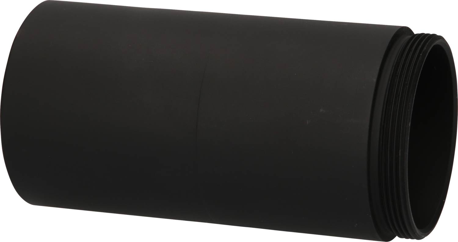 Schwarze, zylindrische Metallhülse mit Gewinde am rechten Ende, ohne sichtbare Beschriftung oder Marke.