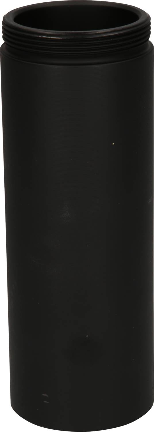 Schwarzer zylindrischer Gegenstand mit einem Schraubgewinde an der oberen Öffnung.