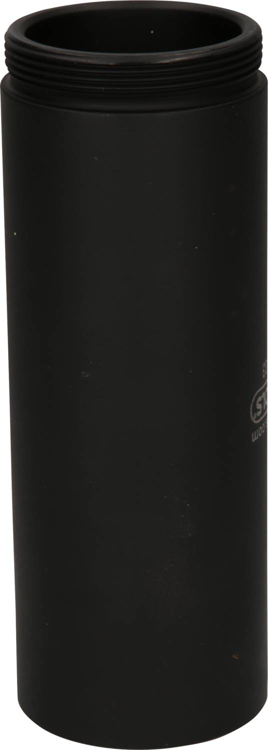 Schwarzer Silencer-Röhrenadapter, zylindrische Form, mit Schraubgewinde oben. Verwendet für Waffen-Schalldämpfung.
