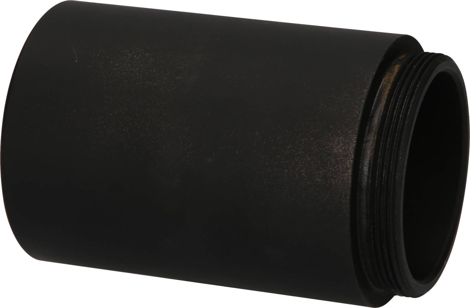 Ein schwarzer, zylindrischer Adapter mit Gewinde an einem Ende.