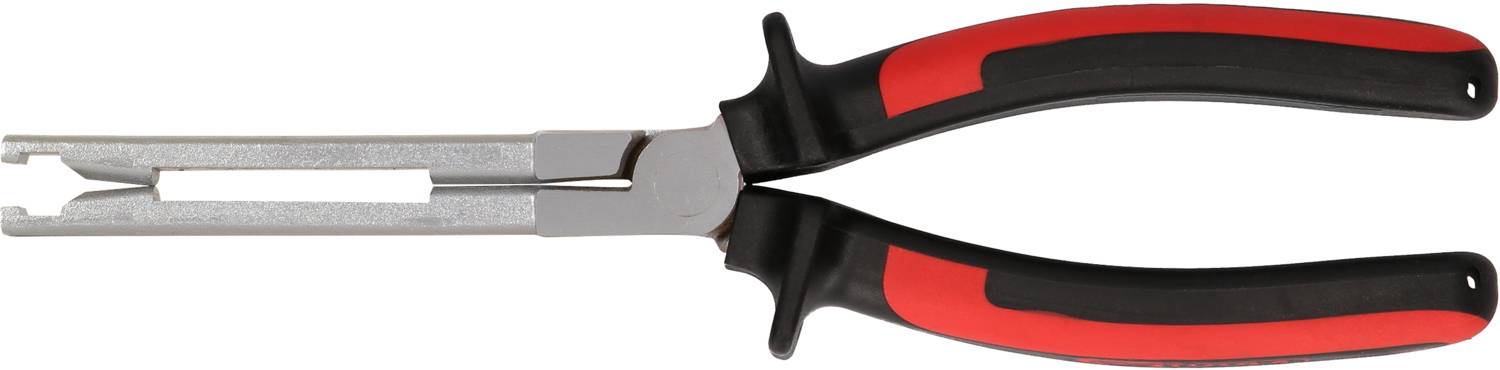 Eine rote und schwarze Zange mit flachem Ende und breitem Griff, häufig zur Reparatur von Geräten verwendet.