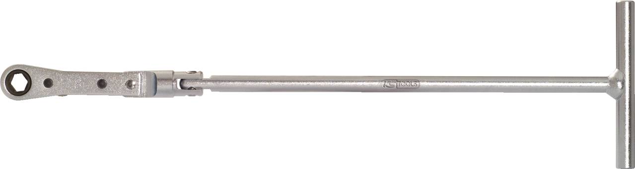 Metallwerkzeug mit einem T-Griff und einem einstellbaren Maulschlüsselkopf, geeignet für mechanische Anwendungen.