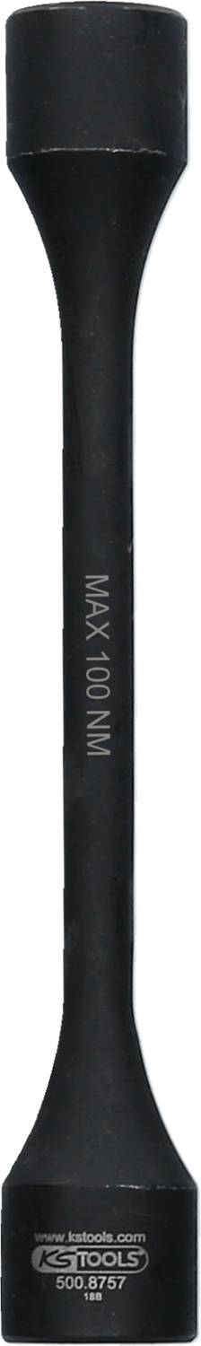 Ein schwarzes Handwerkzeug ähnelt einem langen Schraubenschlüssel mit schmalen Enden. Es trägt die Aufschrift 'MAX 1000 N.M'.
