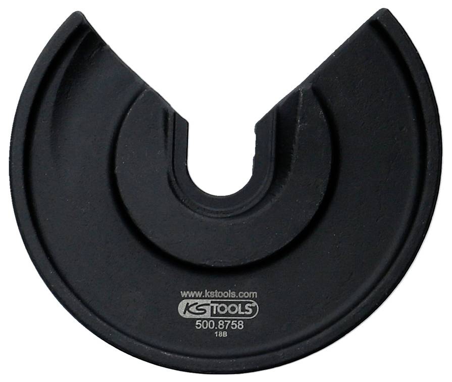 Schwarzes U-förmiges Handwerkzeug oder Halter mit einer zentralen Kerbe, mit der Bezeichnung KSTOOLS 500.8758, auf weißem Hintergrund.