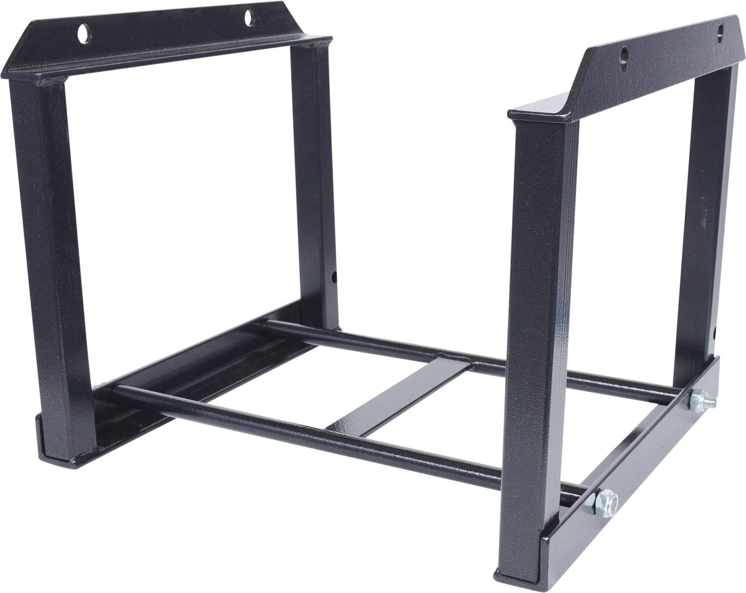 Schwarzer Metallrahmen, freistehend, mit rechteckiger Grundstruktur und Querstreben; könnte als Halterung oder Ständer dienen.