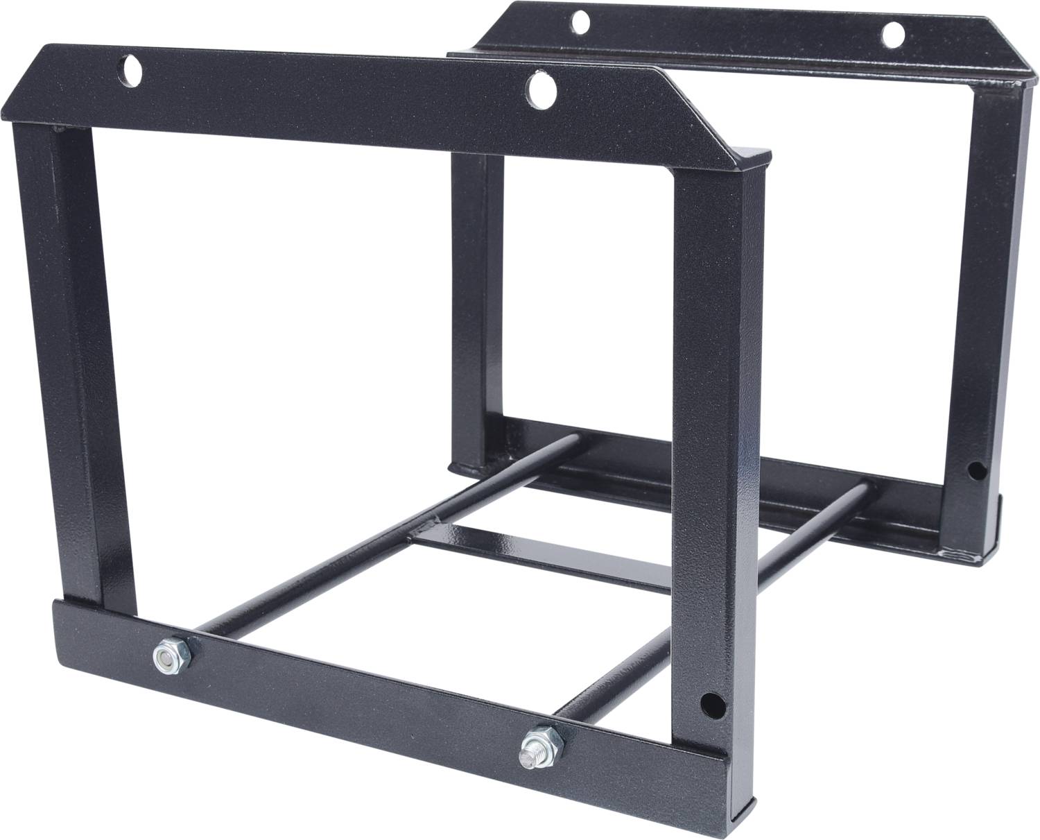 Zwei schwarze Metallrahmen, parallel zueinander mit horizontalen Stangen verbunden. Eignen sich vermutlich als Halterung oder Montagegestell.