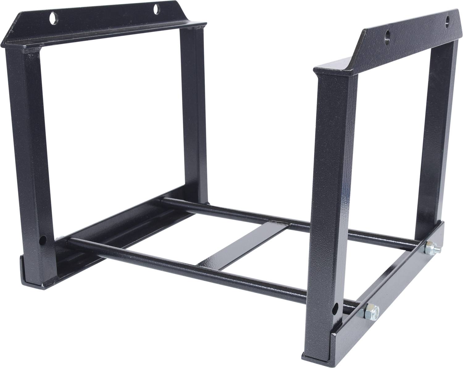 Schwarzer Halterung aus Stahl, zur Wandmontage von Geräten, wie einem Kanalventilator, geeignet für industrielle Anwendungen.