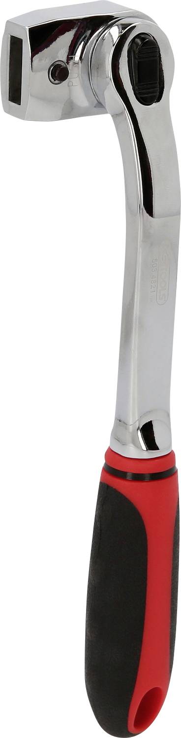 Chrom- und schwarzrot-farbiger tragbarer Hammer oder Schlägel mit gekrümmtem Metallkopf und ergonomischem Griff, dargestellt auf weißem Hintergrund