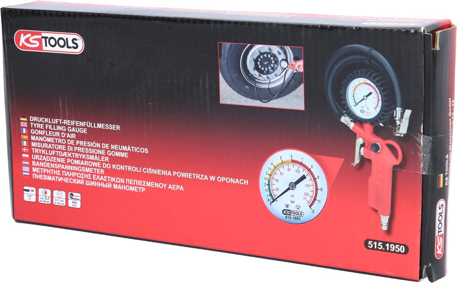 KS Tools 515.1950 Druckluft-Reifenfüllmesser, 0-11bar