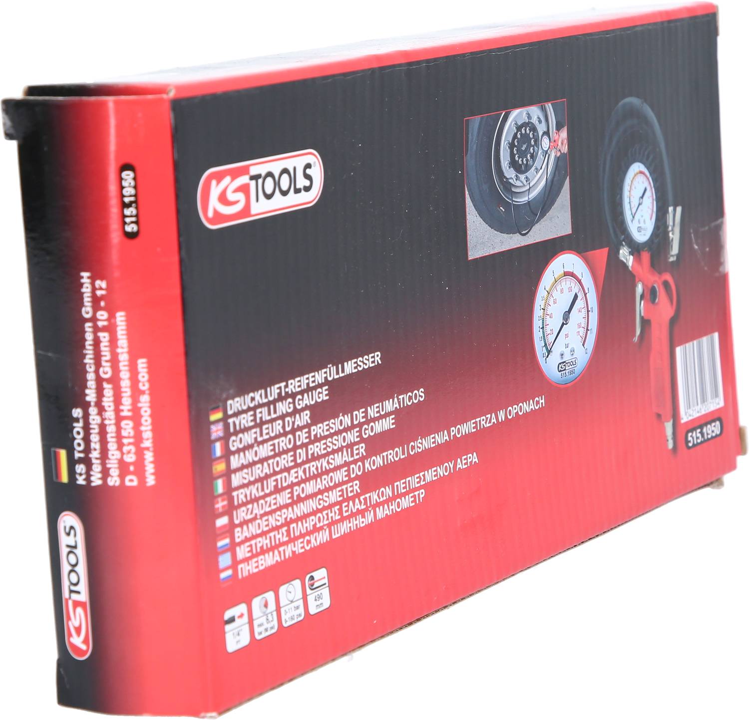 KS Tools 515.1950 Druckluft-Reifenfüllmesser, 0-11bar