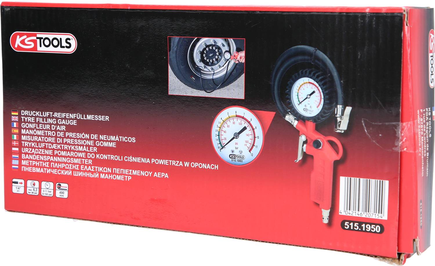 KS Tools 515.1950 Druckluft-Reifenfüllmesser, 0-11bar