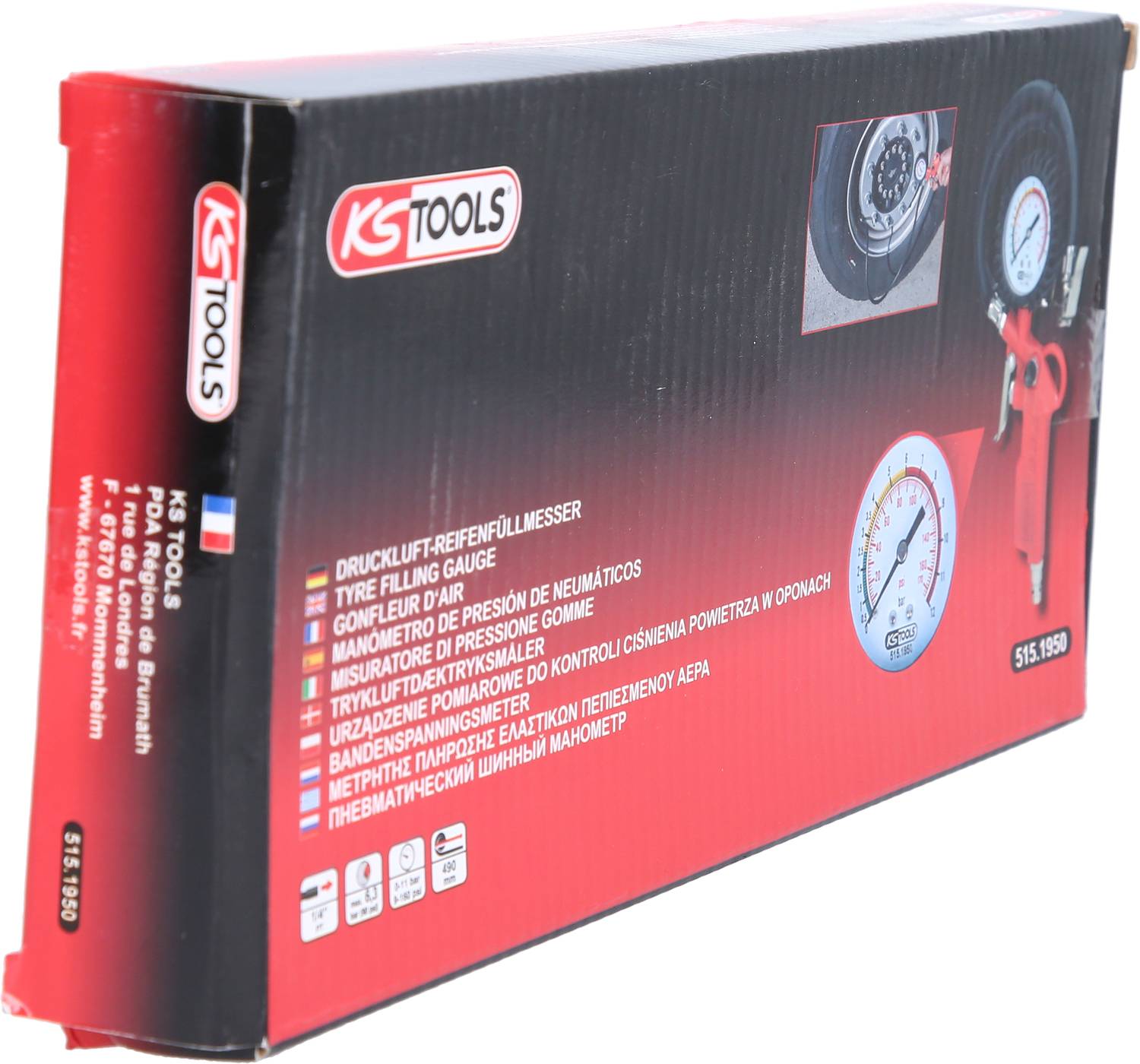 KS Tools 515.1950 Druckluft-Reifenfüllmesser, 0-11bar