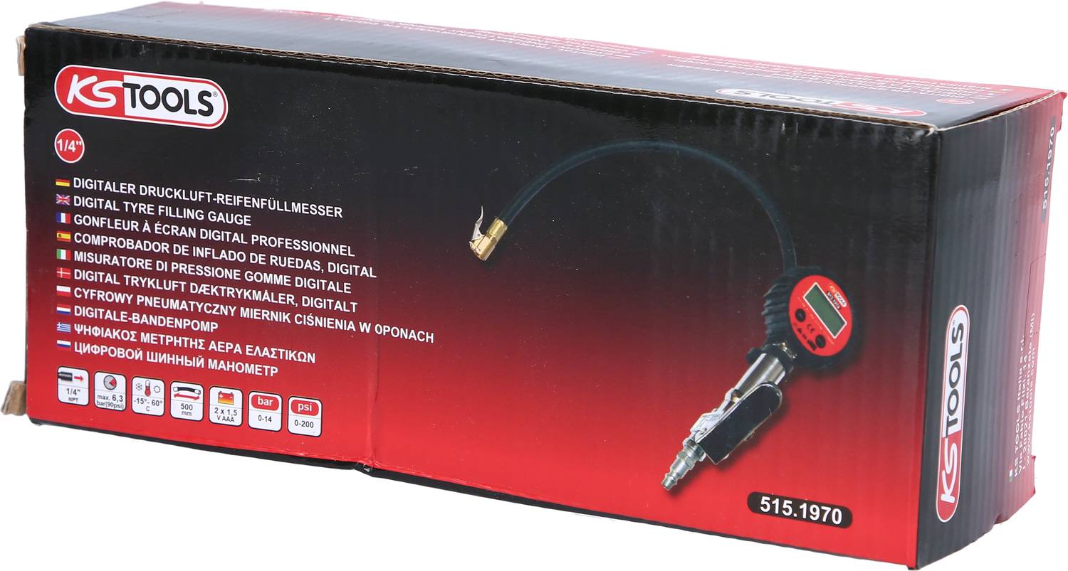 KS Tools Digitaler Druckluft-Reifenfüllmesser,0-14bar 515.1970