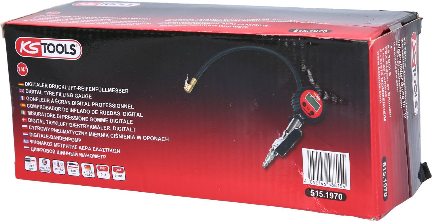 KS Tools Digitaler Druckluft-Reifenfüllmesser,0-14bar 515.1970
