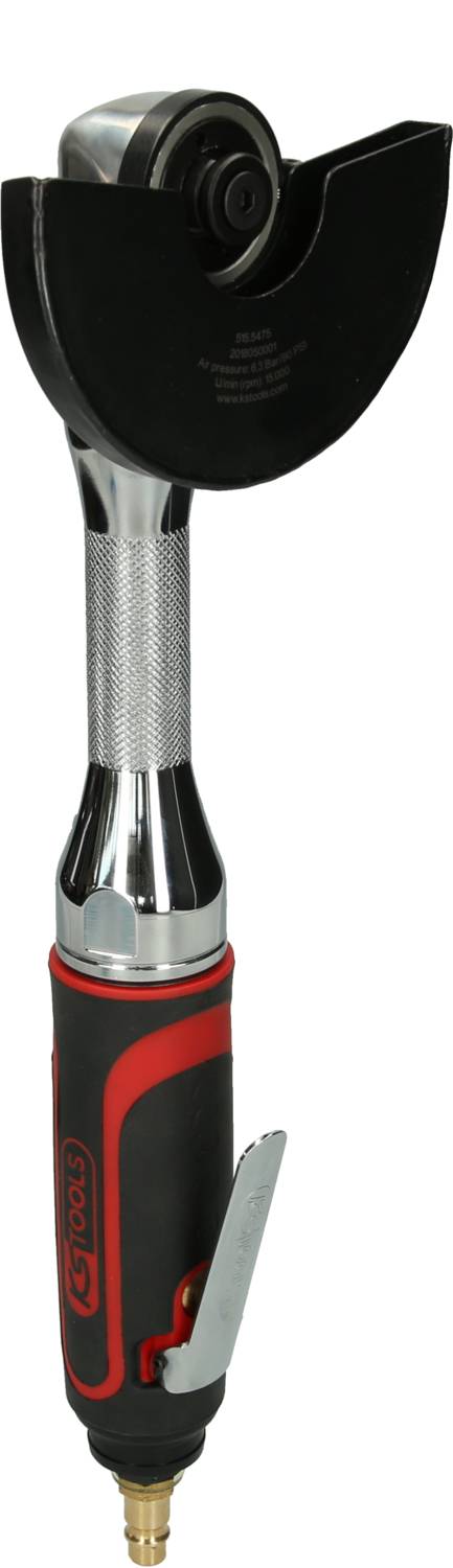 Rundfunkwerkzeug mit schwarzem Schneidkopf und rotem Griff, zeigt möglicherweise eine industrielle oder mechanische Anwendung.