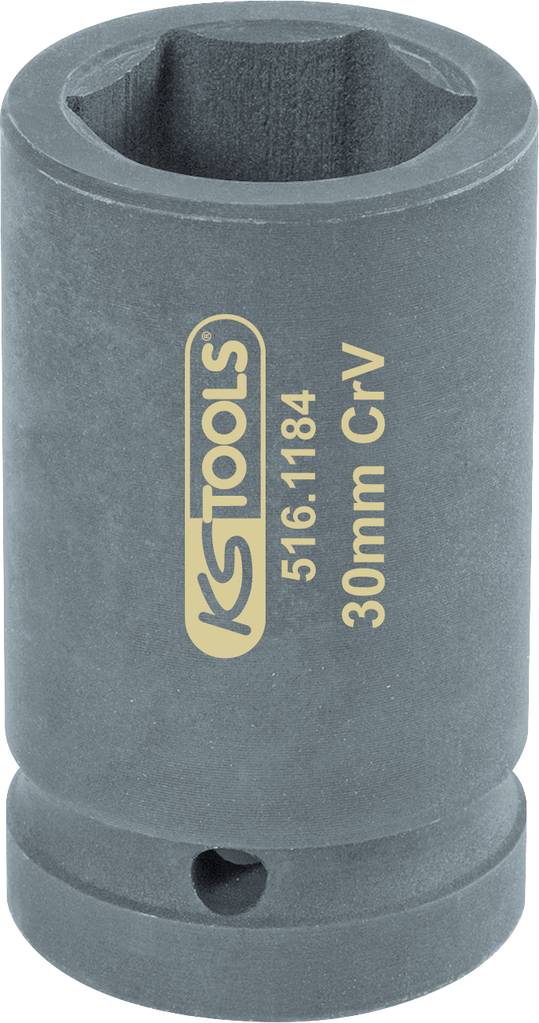 Eine 30 mm Stecknuss von KS Tools aus Cr-V Material, mit der Produktnummer 516.1184, geeignet für Schraubarbeiten.