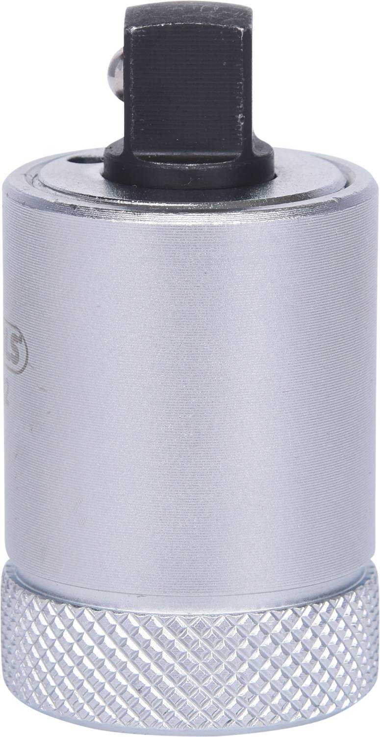 Metalladapter mit quadratischer Anschlussvorrichtung, eignet sich zum Verbinden von Werkzeugteilen. Silberne, gerändelte Oberfläche.