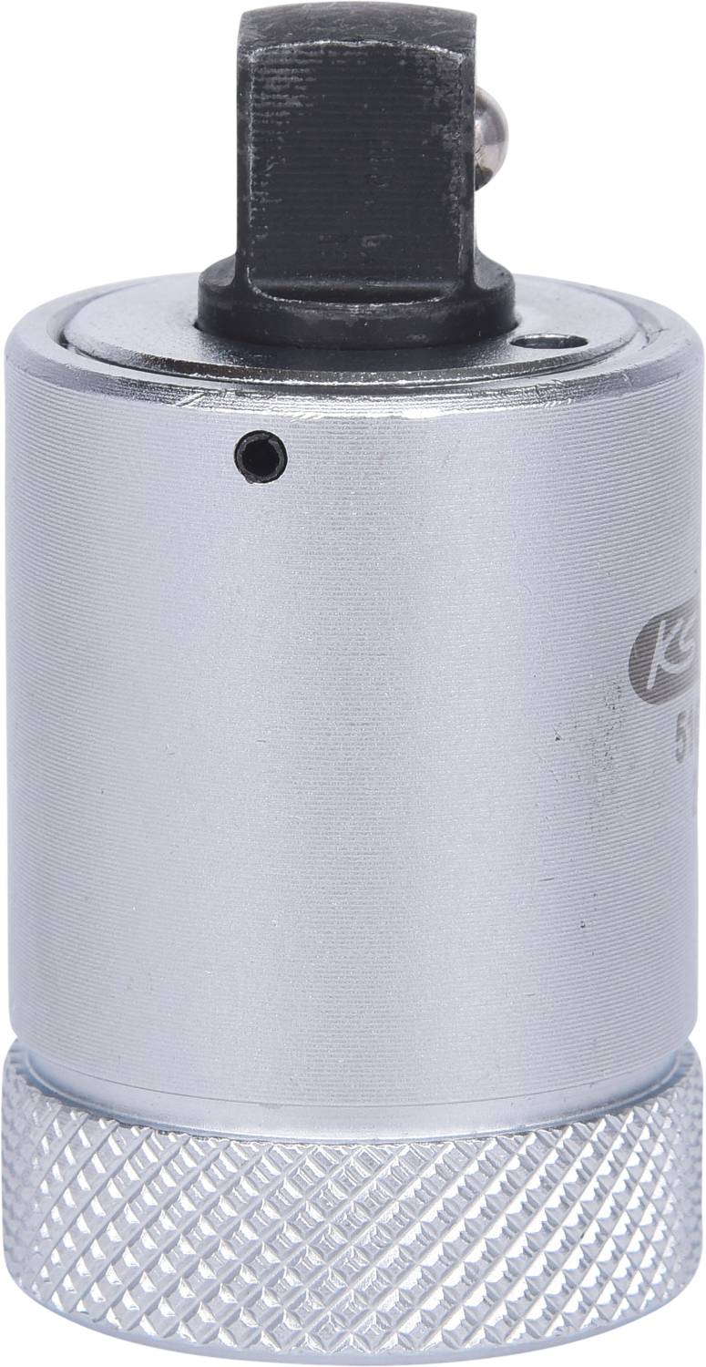 Silberner Werkzeugadapter mit quadratischer Aufnahme und gerändeltem Rand.