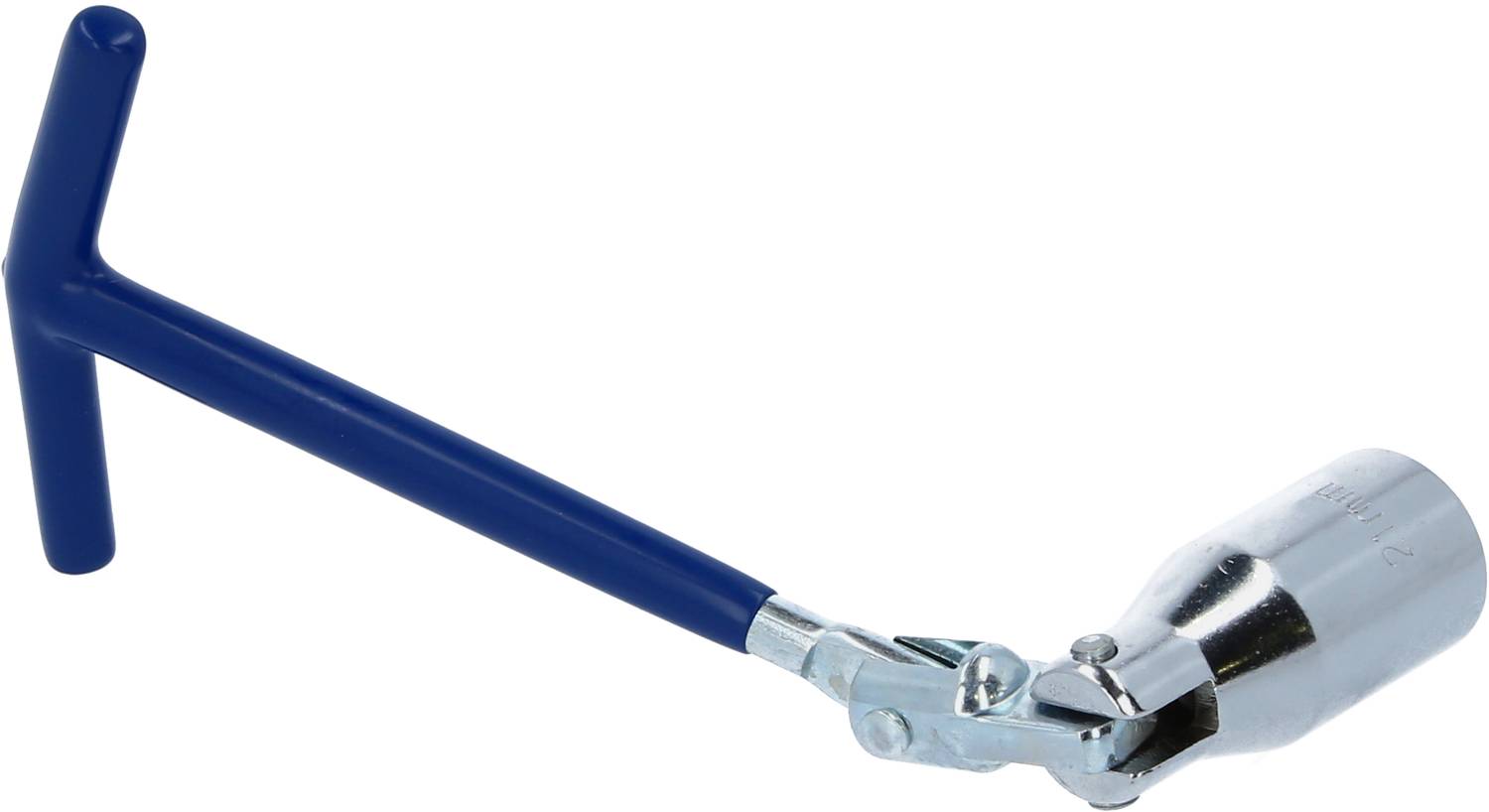 Ein blauer T-Griff-Schlüssel mit einem verstellbaren Gelenk zur einfachen Anwendung bei Rohrverschraubungen.