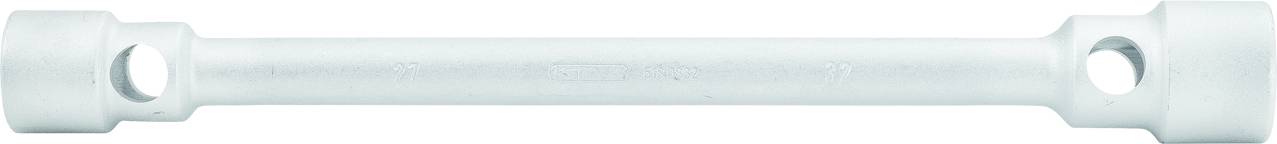 Ein weißes Rohr mit flachen Endstücken und Löchern an beiden Enden.