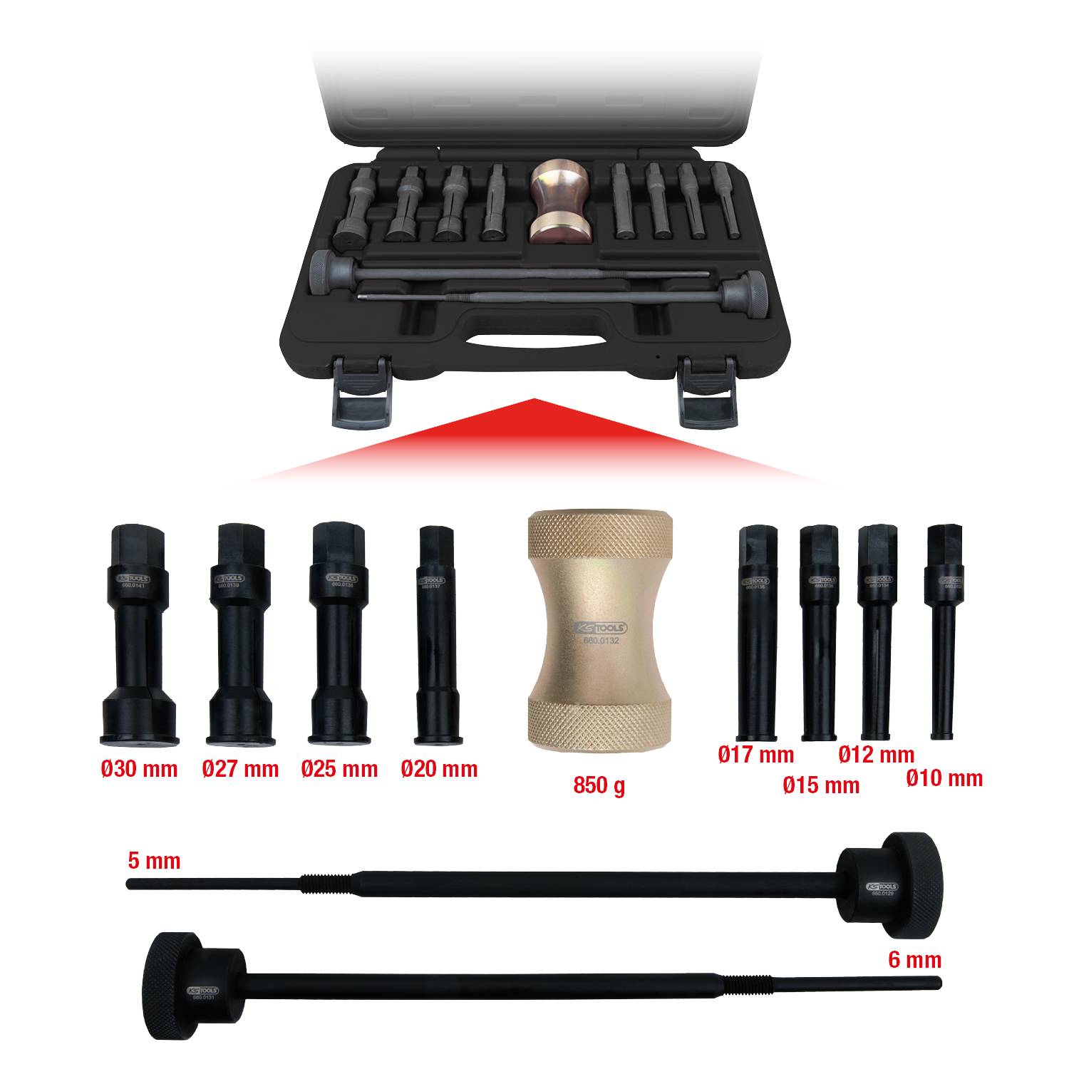 KS Tools Präzisions-Innenlager-Auszieher-Satz Ø 10 - 30 mm, 11-tlg 660.0009