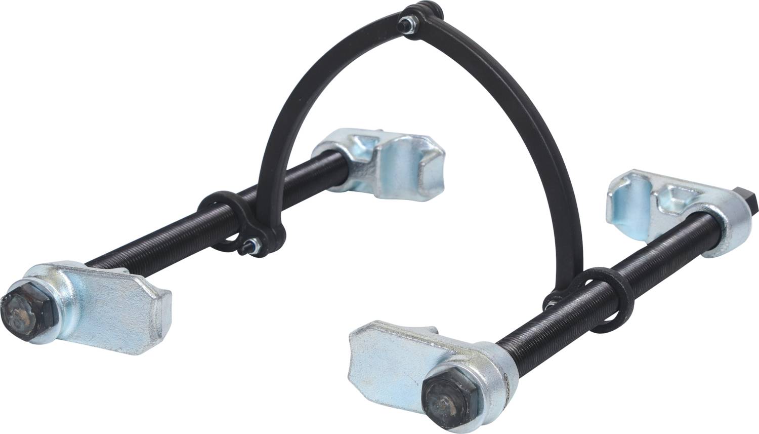 Metallener U-Bolzen mit zwei Gewindestäben und Klemmen, die mit einer gebogenen Verbindung verbunden sind. Wird als Befestigungselement verwendet.