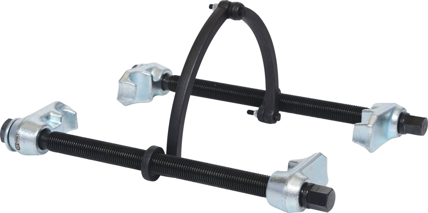 'Spannfutter Werkzeug' mit zwei robusten Gewindeschrauben, vier Klemmbacken und einem schützenden schwarzen Bügel für sicheren Halt.