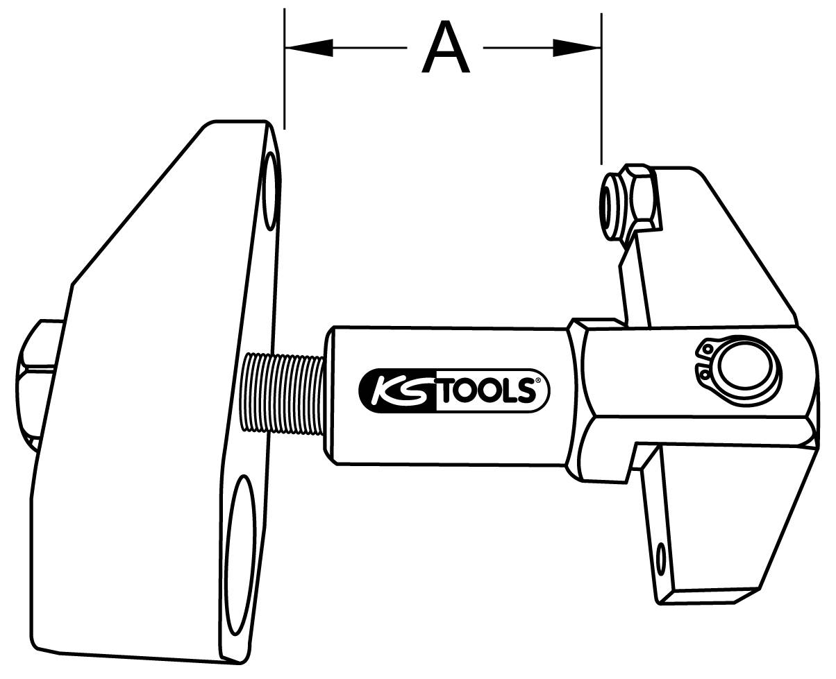 'KS Tools' Schraubwerkzeug, Seitenansicht mit Schraubmechanismus, Markennamen und Abstand 'A' angezeigt.