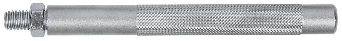 Metallschaft mit Rändelung und Gewinde an einem Ende, eignet sich für Maschinen oder mechanische Anwendungen.