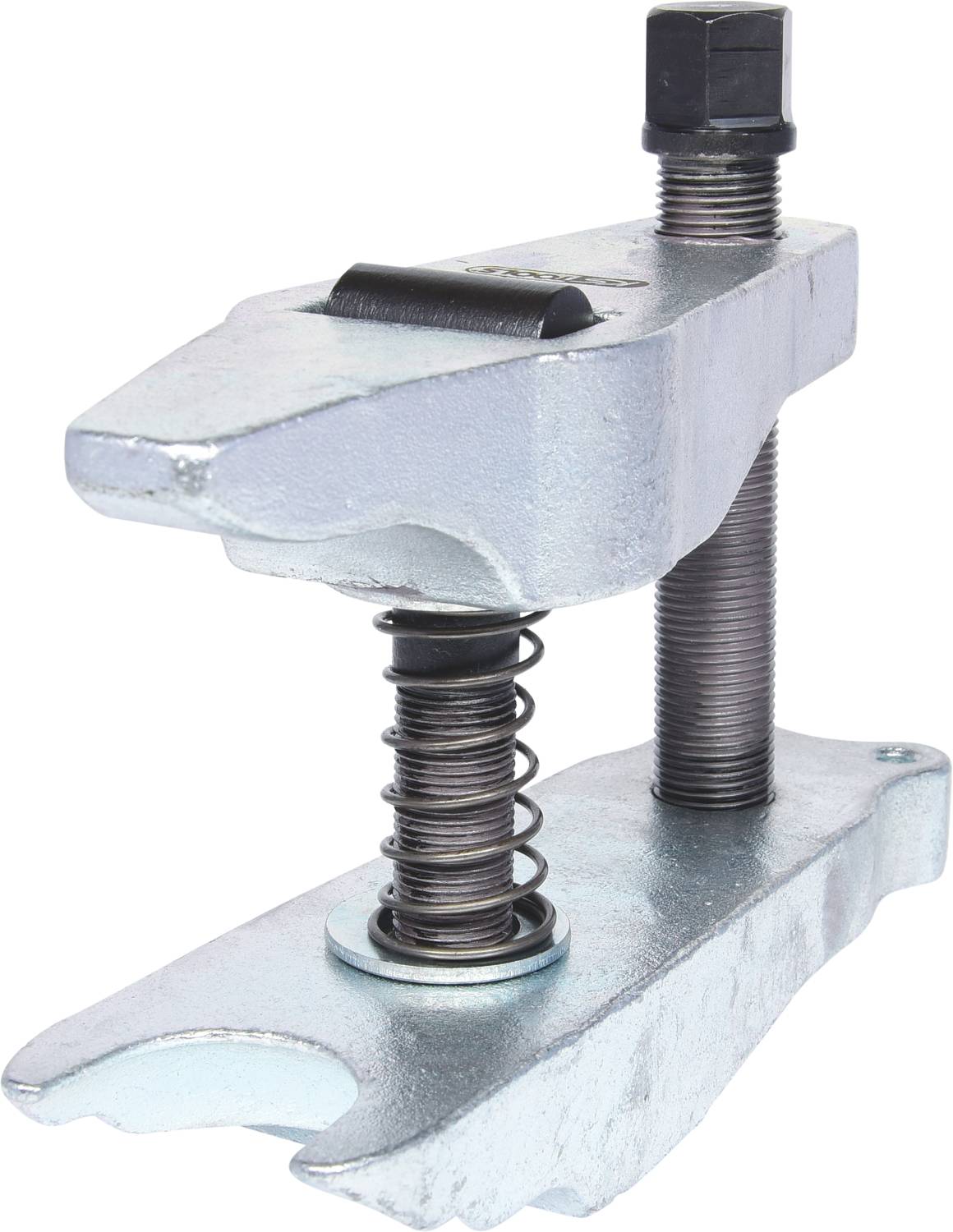 Metallisches Spannwerkzeug mit Federspannsystem, bestehend aus zwei Hauptteilen. Wird verwendet, um Teile zu klemmen oder zusammenzuhalten.