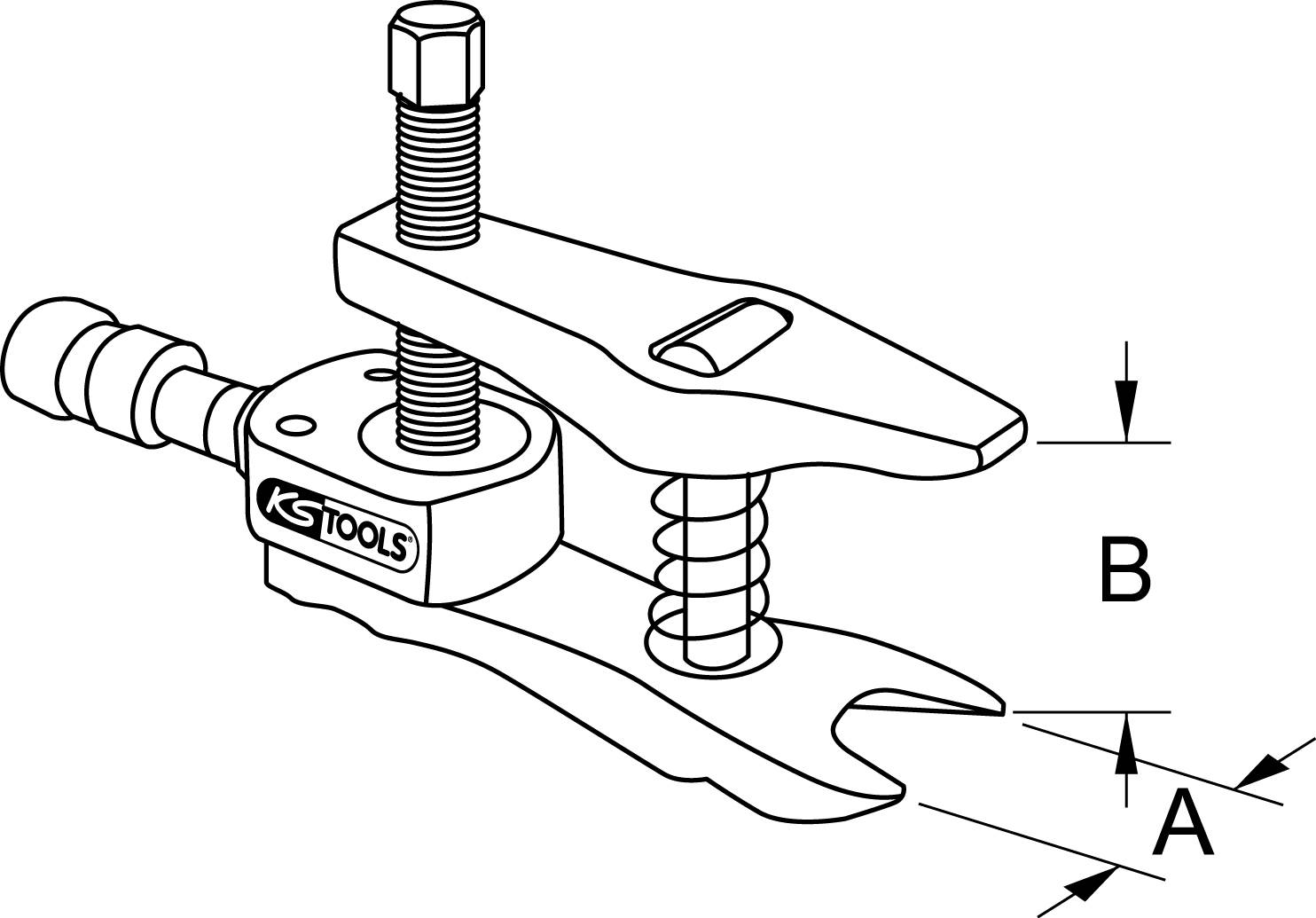 Illustration eines Abziehers mit beschrifteten Pfeilen A und B, die Maße der Bauteile darstellen. Für mechanische Anwendungen geeignet.