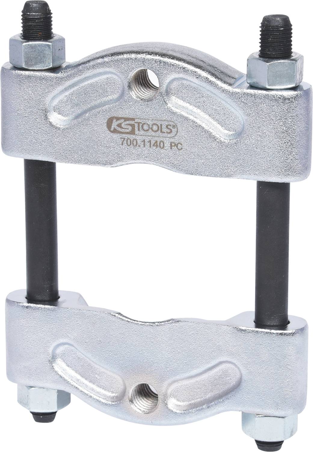 Abzieher-Werkzeug aus Metall, bestehend aus zwei Platten und zwei Schraubstangen. Marke 'KS Tools' und Modellnummer '700.1140 PC'.