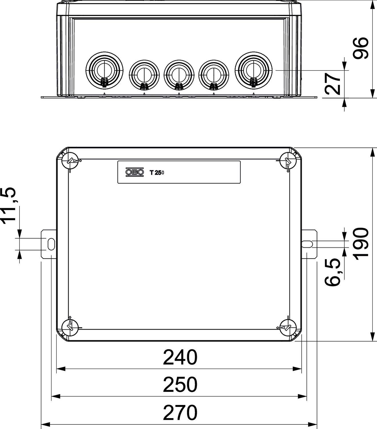 OBO Bettermann 7205756 Abzweigkasten mit Schraubklemmen, halogenfrei (L x B) 240mm x 190mm 1St.