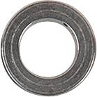 Ein silbernes Metallringlager mit einer glatten Oberfläche von oben betrachtet.
